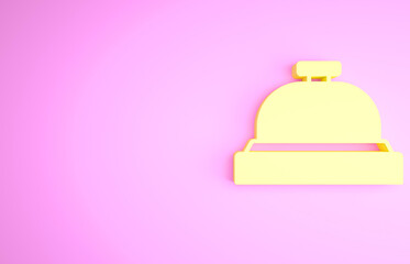 Sticker - Yellow Hotel service bell icon isolated on pink background. Reception bell. Minimalism concept. 3d illustration 3D render