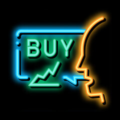 Poster - person buyer neon light sign vector. Glowing bright icon person buyer sign. transparent symbol illustration