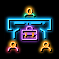 Sticker - realtor with buyer and seller neon light sign vector. Glowing bright icon realtor with buyer and seller sign. transparent symbol illustration