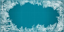 Winter Blue Ice Frost Background. Eps8. RGB Global Colors. The Frozen Window Background With Ineli Patterns Can Be Used For A Christmas Sale Or A New Year's Leaflet.