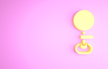 Sticker - Yellow Road traffic sign. Signpost icon isolated on pink background. Pointer symbol. Isolated street information sign. Direction sign. Minimalism concept. 3d illustration 3D render