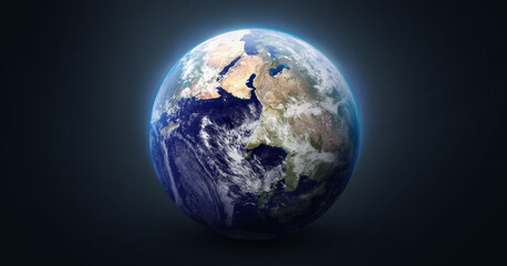 Wall Mural - sphere of earth planet on dark background. blue ocean and continents. solar system element. elements