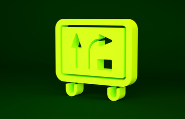 Sticker - Yellow Road traffic sign. Signpost icon isolated on green background. Pointer symbol. Isolated street information sign. Direction sign. Minimalism concept. 3d illustration 3D render