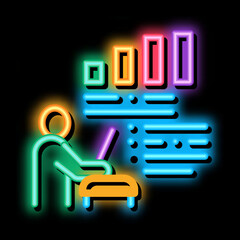 Poster - realtor with chart tells neon light sign vector. Glowing bright icon realtor with chart tells sign. transparent symbol illustration