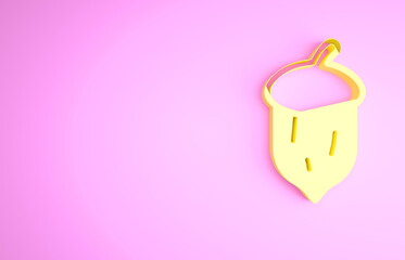 Sticker - Yellow Acorn, oak nut, seed icon isolated on pink background. Minimalism concept. 3d illustration 3D render