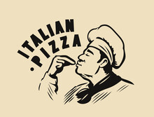 Italian Pizza Emblem. Chef Gourmet Symbol Vector Illustration
