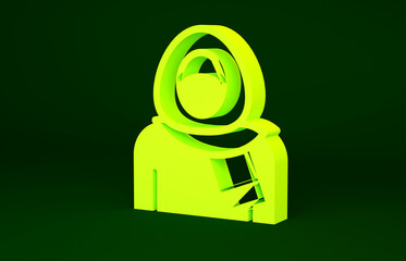 Sticker - Yellow Muslim woman in hijab icon isolated on green background. Minimalism concept. 3d illustration 3D render