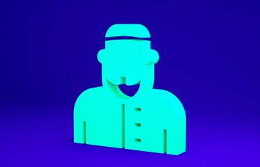 Sticker - Green Muslim man icon isolated on blue background. Minimalism concept. 3d illustration 3D render