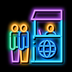 Wall Mural - people on check control neon light sign vector. Glowing bright icon people on check control sign. transparent symbol illustration