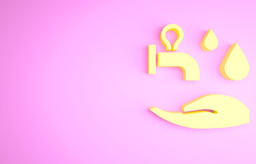 Sticker - Yellow Wudhu icon isolated on pink background. Muslim man doing ablution. Minimalism concept. 3d illustration 3D render