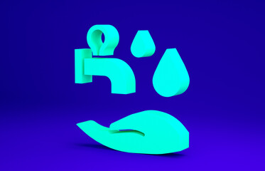 Sticker - Green Wudhu icon isolated on blue background. Muslim man doing ablution. Minimalism concept. 3d illustration 3D render