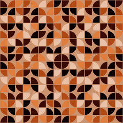 Fototapete - Coffee quarters pattern. Vector and decor same quarters ornament. Seamless caramel or coffee abstract and geometric shapes. Rounded tile quarters wallpaper for coffee shop or some establishments.