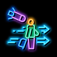 Poster - migratory man tourist neon light sign vector. Glowing bright icon migratory man tourist sign. transparent symbol illustration