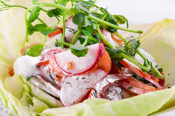 Wall Mural - Vegetable salad with radish, tomato, cucumber and herbs