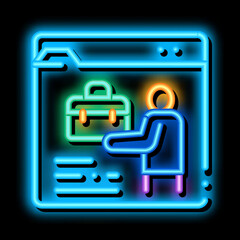 Poster - person resume information folder neon light sign vector. Glowing bright icon person resume information folder sign. transparent symbol illustration