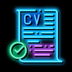 Poster - confirmed resume neon light sign vector. Glowing bright icon confirmed resume sign. transparent symbol illustration