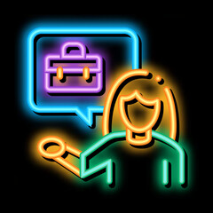 Poster - female job applicant neon light sign vector. Glowing bright icon female job applicant sign. transparent symbol illustration
