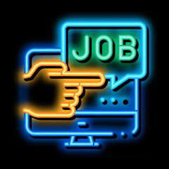 Poster - electronic job search neon light sign vector. Glowing bright icon electronic job search sign. transparent symbol illustration