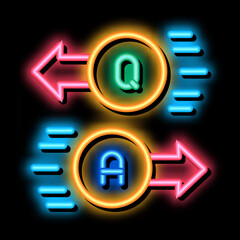 Wall Mural - question answer neon light sign vector. Glowing bright icon question answer sign. transparent symbol illustration