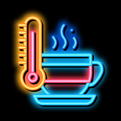 Sticker - tea cup temperature neon light sign vector. Glowing bright icon tea cup temperature sign. transparent symbol illustration