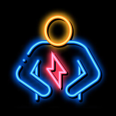 Poster - stomach pain neon light sign vector. Glowing bright icon stomach pain sign. transparent symbol illustration