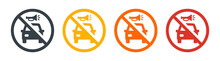 No Horn Sign. No Honk And No Klaxon Noise For Car Icon Vector Illustration.