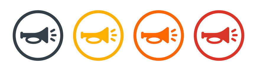 horn vector icon. klaxon symbol on round sign.