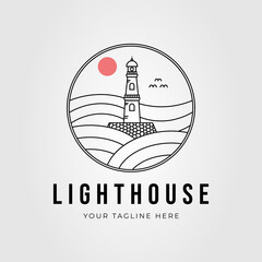 Wall Mural - lighthouse, beacon tower outline logo vector illustration design