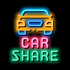 Wall Mural - car share neon light sign vector. Glowing bright icon car share sign. transparent symbol illustration