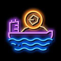 Wall Mural - mobile boat with coal neon light sign vector. Glowing bright icon mobile boat with coal sign. transparent symbol illustration