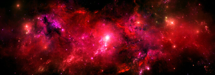 Wall Mural - red colorful nebula in deep space with the glitter of stars
