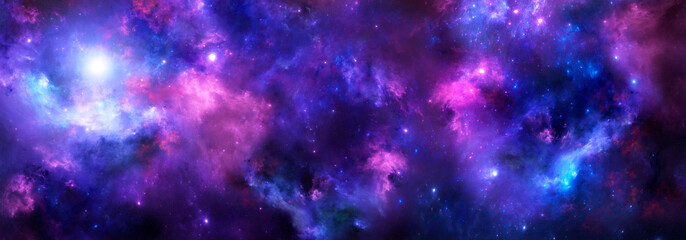 Wall Mural - space background with realistic purple nebula and shining stars.