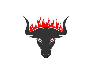 Canvas Print - Bull head with fire flame logo