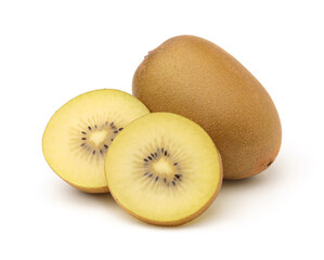 Sticker - Golden kiwi whole and sliced isolated on white background, cutout.