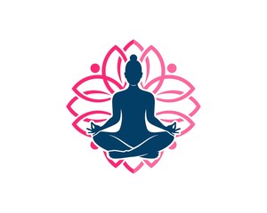 Poster - Abstract lotus flower with women yoga inside