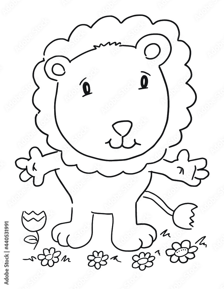 Cute Safari Animals Lion Cub Coloring Page Vector Illustration Art ...