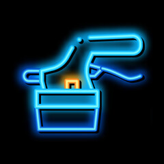 Sticker - tile cutter neon light sign vector. Glowing bright icon tile cutter sign. transparent symbol illustration