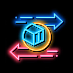 Poster - shipping and arrival neon light sign vector. Glowing bright icon shipping and arrival sign. transparent symbol illustration