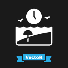 Canvas Print - White Vacation time icon isolated on black background. Vector