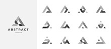 Set Of Abstract Triangle Grayscale Logo Design