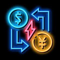 Aufkleber - transfer of different currencies neon light sign vector. Glowing bright icon transfer of different currencies sign. transparent symbol illustration