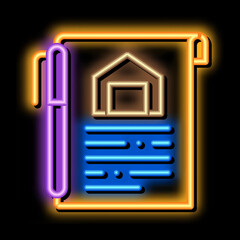 Poster - home documents neon light sign vector. Glowing bright icon home documents sign. transparent symbol illustration