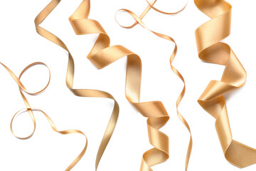 Beautiful golden ribbons on white background