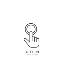 Poster - Finger pressing round button outline vector icon Cursor pointer symbol, logo illustration.
