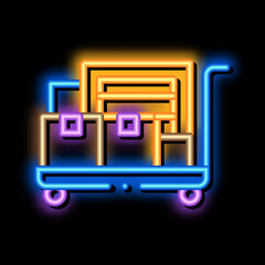 Poster - parcel trolley neon light sign vector. Glowing bright icon parcel trolley sign. transparent symbol illustration