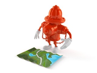 Canvas Print - Hydrant character looking at map