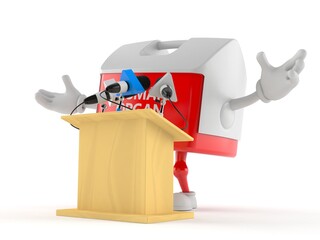 Poster - Transplant box character gives a presentation