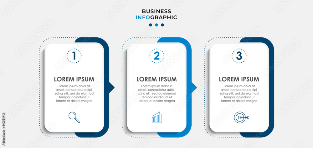 Vector Infographic design business template with icons and 3 options or steps. Can be used for process diagram, presentations, workflow layout, banner, flow chart, info graph