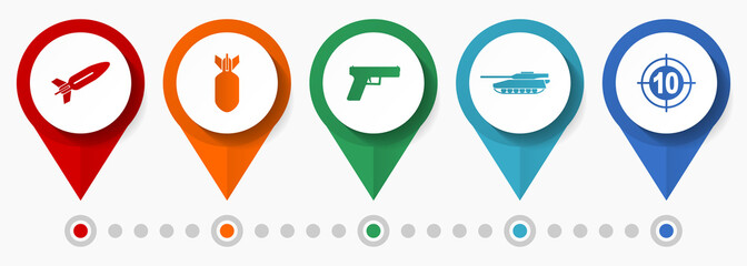 Aufkleber - Army, military, war concept vector icon set, flat design pointers, infographic template