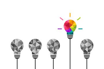 Poster - colorful light bulb being different and standing out from the rest. stand out and think differently 